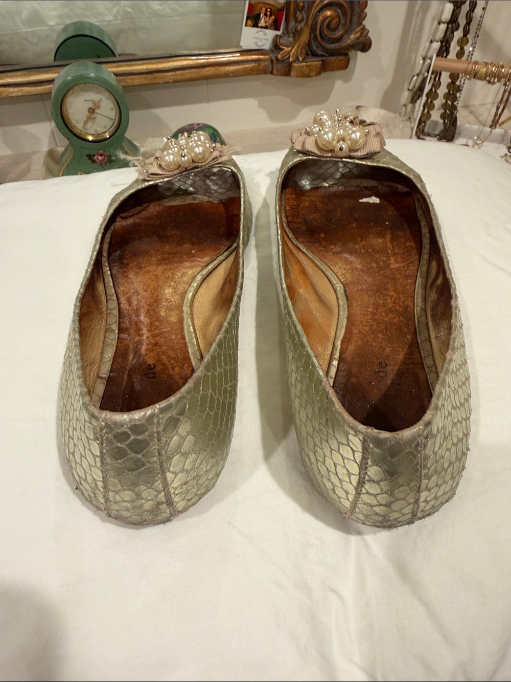 kate spade Gold Pearl-Embellished Peep-Toe Flats - Picture 3 of 6